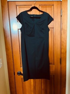 Dark Navy Cap-Sleeve hard wool Sheath Dress -Talbots